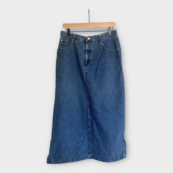 Vintage 90s Roughrider by Circle Women's Denim Maxi Skirt Western size 13/14 - Picture 4 of 8